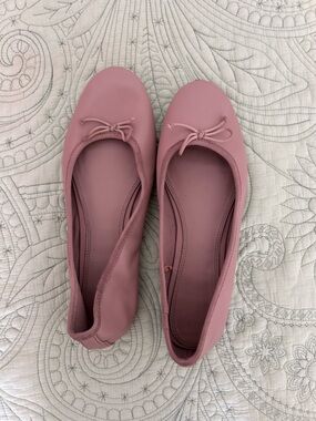 H&M Dusty Rose Ballet Flats with Bow Faux Leather